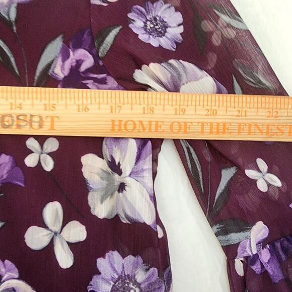 Calvin Klein Floral Print Long bell Sleeve mini Dress 6 purple romantic ruffle - Picture 8 of 11